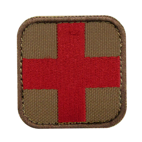 The Condor Medic Patch is a fabric EDC patch with a red cross centered on a brown rounded square—perfect for law enforcement or first responder identification.