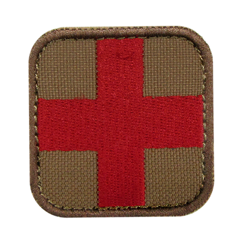 The Condor Medic Patch is a fabric EDC patch with a red cross centered on a brown rounded square—perfect for law enforcement or first responder identification.