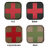 The Condor Medic Patch set includes four patches: olive with red cross (top left), black with red cross (top right), tan with red cross (bottom left), and khaki with green cross (bottom right)—ideal for bushcraft or military use.