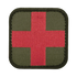 The Condor Medic Patch is a fabric military patch with a red cross on an olive green background and rounded black edges—ideal for bushcraft or use at the shooting range.