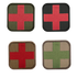 The Condor Medic Patch set includes four square patches for EDC: three display red crosses on green or tan, and one shows a green cross on tan/brown—ideal for First Responders and Law Enforcement professionals.