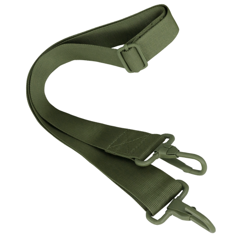 The Condor Shoulder Strap is an olive green adjustable nylon strap featuring two plastic clips on each end, ideal for use as a bag or gear shoulder strap.