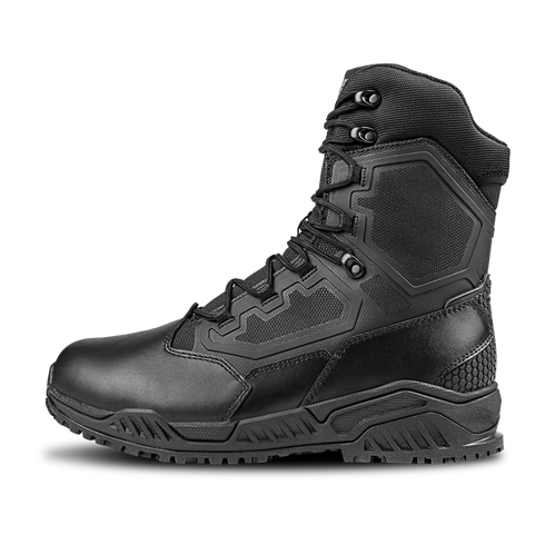 The Condor Brigade 8" Tactical Boots feature a black design with a textured sole, reinforced panels, high ankle support, and metal eyelets for lacing, shown on a white background.