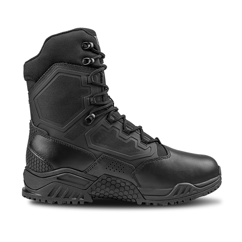 The Condor Brigade 8" Tactical Boots, shown from the side on a plain white background, feature a black design with a rugged sole, reinforced panels, and ankle support.