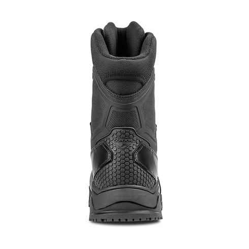 The Condor Brigade 8" Tactical Boots are shown in black from the back, featuring textured material and the Condor brand name above the heel.