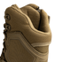 Close-up of the upper section of Condor Brigade 8" Tactical Boots - Zip (Coyote Brown), displaying textured fabric, laces, metal eyelets, and reinforced stitching.
