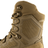 Close-up of the Condor Brigade 8" Tactical Boots - Zip in Coyote Brown, highlighting textured fabric, reinforced stitching, and metal eyelets for laces.