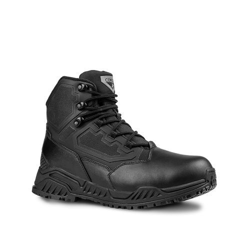 The Condor Brigade 6" Tactical Boots (Black) feature a rugged sole, mesh and leather upper, metal eyelets, and the Condor logo on the tongue, displayed against a plain white background.