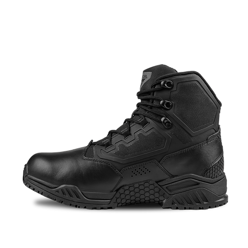 The Condor Brigade 6" Tactical Boots in black feature a high ankle, rugged sole, lace-up front, and reinforced panels, shown from the side against a plain white background.