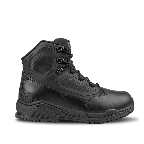 The Condor Brigade 6" Tactical Boots in black feature reinforced panels, a lace-up front, rubber sole, and rugged tread, shown in side profile on a plain background.
