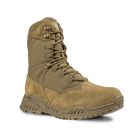 The Condor Brigade 8" Tactical Boots - AR670 feature a tan color, reinforced toe, rugged sole, and lace-up design, displayed against a plain white background.