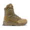 The Condor Brigade 8" Tactical Boots - AR670 feature a tan design with a rugged sole, high ankle support, metal eyelets, and reinforced mesh and suede panels, shown against a plain white background.