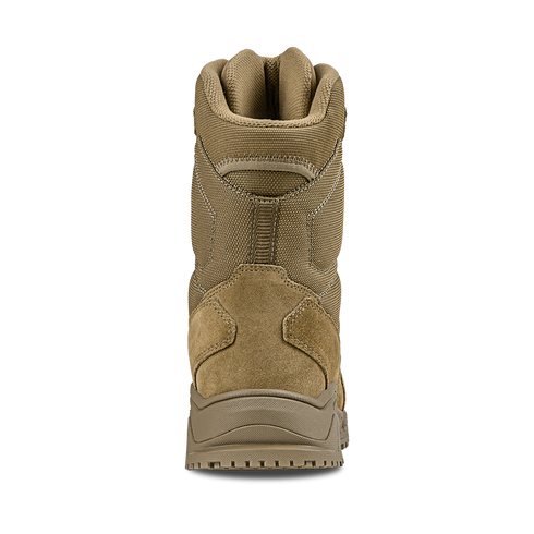 The Condor Brigade 8" Tactical Boots - AR670, shown from the back, features a tan military style with a rugged rubber sole, reinforced stitching, and padded ankle support.