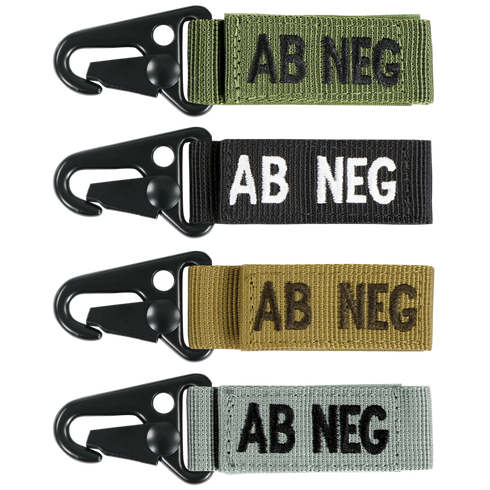 The Condor Blood Type Key Chain features AB NEG on an Olive Drab fabric band with a hook.