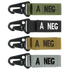 Condor Blood Type Key Chain: four metal-clip, fabric-strap keychains labeled A NEG in green, black, tan, and gray.
