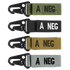 Condor Blood Type Key Chain: four metal-clip, fabric-strap keychains labeled A NEG in green, black, tan, and gray.