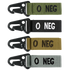 The Condor Blood Type Key Chain set includes four fabric keychains with metal clips, each labeled O NEG in green, black, tan, and gray to indicate O negative blood type.