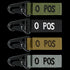 The Condor Blood Type Key Chain set includes four fabric keychains with black metal clips, labeled O POS in white or black, and comes in green, black, tan, and gray.