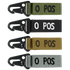 The Condor Blood Type Key Chain set includes four fabric keychains with black metal clips, labeled O POS in white or black, and comes in green, black, tan, and gray.