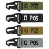 The Condor Blood Type Key Chain set includes four fabric keychains with black metal clips, labeled O POS in white or black, and comes in green, black, tan, and gray.