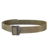 The Condor BDU Belt, in khaki nylon webbing with a rectangular metal buckle, is shown coiled—ideal for everyday carry or reliable use at the shooting range.