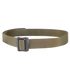 The Condor BDU Belt, in khaki nylon webbing with a rectangular metal buckle, is shown coiled—ideal for everyday carry or reliable use at the shooting range.