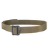 The Condor BDU Belt, in khaki nylon webbing with a rectangular metal buckle, is shown coiled—ideal for everyday carry or reliable use at the shooting range.
