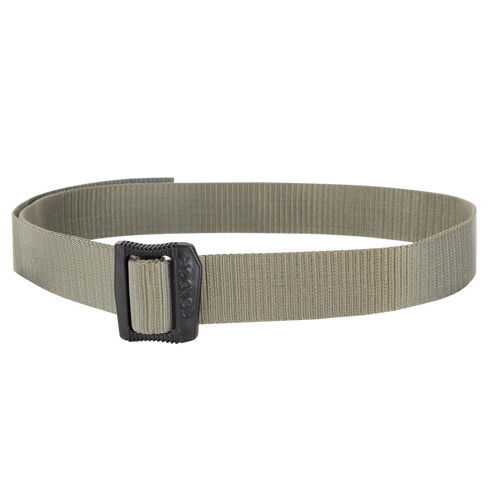 The Condor BDU Belt is a gray nylon web belt with a black rectangular metal buckle, displayed in a circular arrangement, ideal for law enforcement or military use.