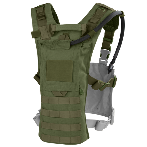 The Condor Hydro Harness Integration Kit in Olive Drab features multiple pouches, adjustable straps, and webbing for gear attachment; ideal for military or law enforcement use.