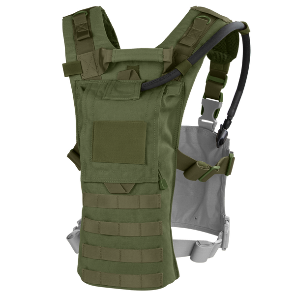 The Condor Hydro Harness Integration Kit in Olive Drab features multiple pouches, adjustable straps, and webbing for gear attachment; ideal for military or law enforcement use.