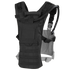 Black tactical vest with adjustable straps, a front pocket, and a hydration tube on the right shoulder against a white background.