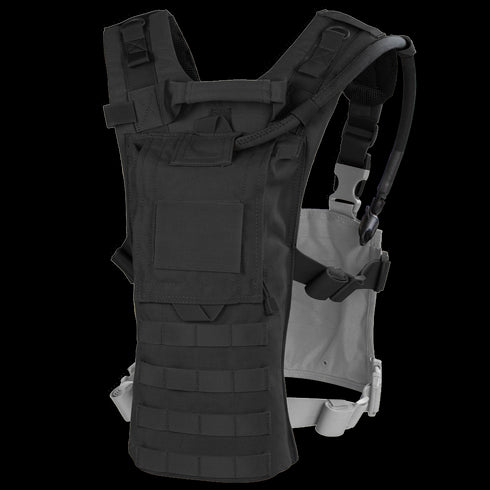 The Condor Hydro Harness Integration Kit is a black tactical vest featuring adjustable straps, multiple front pouches, and a modular attachment system for professionals to carry essential gear.