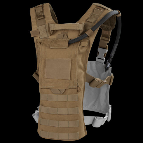 The Condor Hydro Harness Integration Kit features MOLLE webbing, adjustable straps, hook-and-loop panels, and a right-shoulder hydration tube—perfect for bushcraft or first responders.