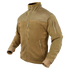 The Condor Alpha Fleece Jacket in tan features multiple zippered pockets and a high collar, shown against a plain background.