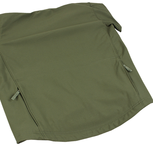 The Condor Summit Softshell Jacket in olive green features side zippers and is displayed laid flat on a white background.