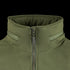 Close-up of the Condor Summit Softshell Jacket in olive green, featuring a high collar, front zipper, and dual horizontal Velcro patches for enhanced thermal insulation in cold weather.