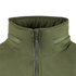 Close-up of the Condor Summit Softshell Jacket in olive green, featuring a high collar, front zipper, and dual horizontal Velcro patches for enhanced thermal insulation in cold weather.