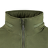 Close-up of the Condor Summit Softshell Jacket in olive green, featuring a high collar, front zipper, and dual horizontal Velcro patches for enhanced thermal insulation in cold weather.