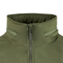 Close-up of the Condor Summit Softshell Jacket in olive green, featuring a high collar, front zipper, and dual horizontal Velcro patches for enhanced thermal insulation in cold weather.