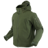 The Condor Summit Softshell Jacket in olive green features multiple zippered pockets, a front zipper closure, and adjustable cuffs—ideal for first responders or shooting range use. Shown on an invisible mannequin.
