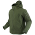 The Condor Summit Softshell Jacket in olive green features multiple zippered pockets, a front zipper closure, and adjustable cuffs—ideal for first responders or shooting range use. Shown on an invisible mannequin.