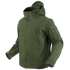 The Condor Summit Softshell Jacket in olive green features multiple zippered pockets, a front zipper closure, and adjustable cuffs—ideal for first responders or shooting range use. Shown on an invisible mannequin.
