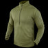 The Condor Base II Zip Pullover is an olive green, long-sleeve quarter-zip shirt with a high collar, shown on a featureless mannequin and no visible branding.