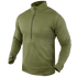 The Condor Base II Zip Pullover is an olive green, long-sleeve quarter-zip shirt with a high collar, shown on a featureless mannequin and no visible branding.