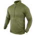 The Condor Base II Zip Pullover is an olive green, long-sleeve quarter-zip shirt with a high collar, shown on a featureless mannequin and no visible branding.