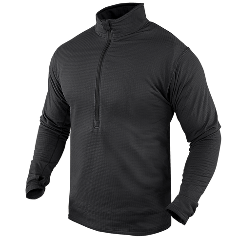 The Condor Base II Zip Pullover is a black long-sleeve top with a quarter-zip front and high collar, shown on a plain background.