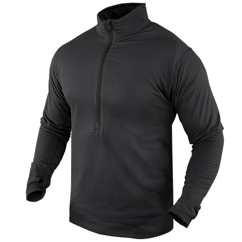 The Condor Base II Zip Pullover is a black long-sleeve top with a quarter-zip front and high collar, shown on a plain background.