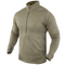 The Condor Base II Zip Pullover, featuring long sleeves, a high collar, textured tan fabric, and a quarter-zip design, is displayed on a plain background.