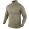 The Condor Base II Zip Pullover, featuring long sleeves, a high collar, textured tan fabric, and a quarter-zip design, is displayed on a plain background.