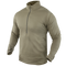 The Condor Base II Zip Pullover, featuring long sleeves, a high collar, textured tan fabric, and a quarter-zip design, is displayed on a plain background.